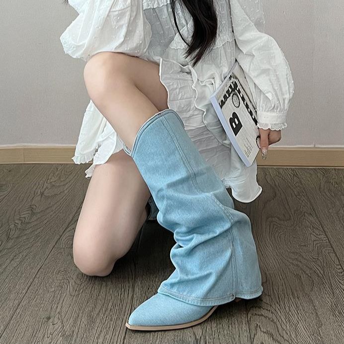 아메리칸 스위트 쿨 스타일 레트로 얇은 하이탑 포인티드 부츠 여름 스타일 여성 2025 새로운 스타일 작은 키가 큰 짧은 부츠