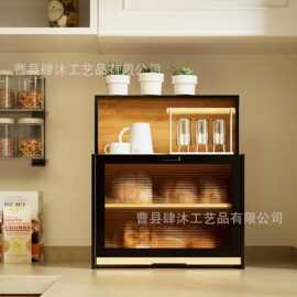 跨境竹制面包箱糕点收纳展示箱黑色面包盒厨房餐厅桌面面包存储箱