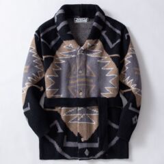 クロスボーダー紳士服アメリカレトロ重工ジャカードニット厚手ミディアムカーディガンジャケットsy0075