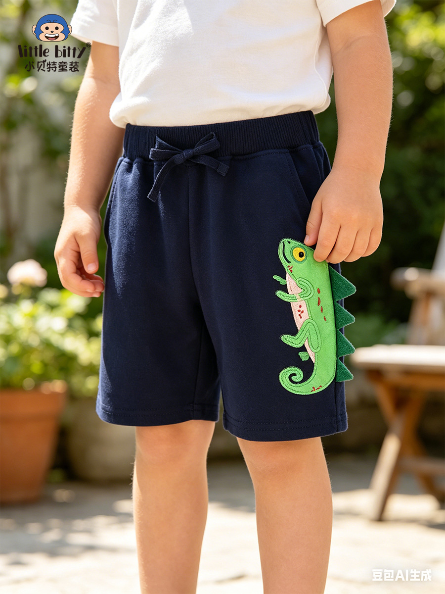 Cross-Border Supply 2026 Spring/Summer Boys' Shorts Cartoon Embroidered Animal Children's Sports Pants Fashion In-Stock Children's Clothing