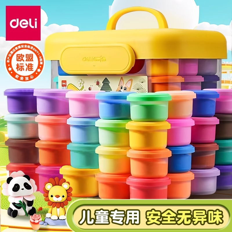 Deli Kidsren's Ultra-Light Clay Non-Toxic Environmentally Friendly Safe and Odorless Plasticine Colored Clay Handmade Toys Food Grade 24 Colors