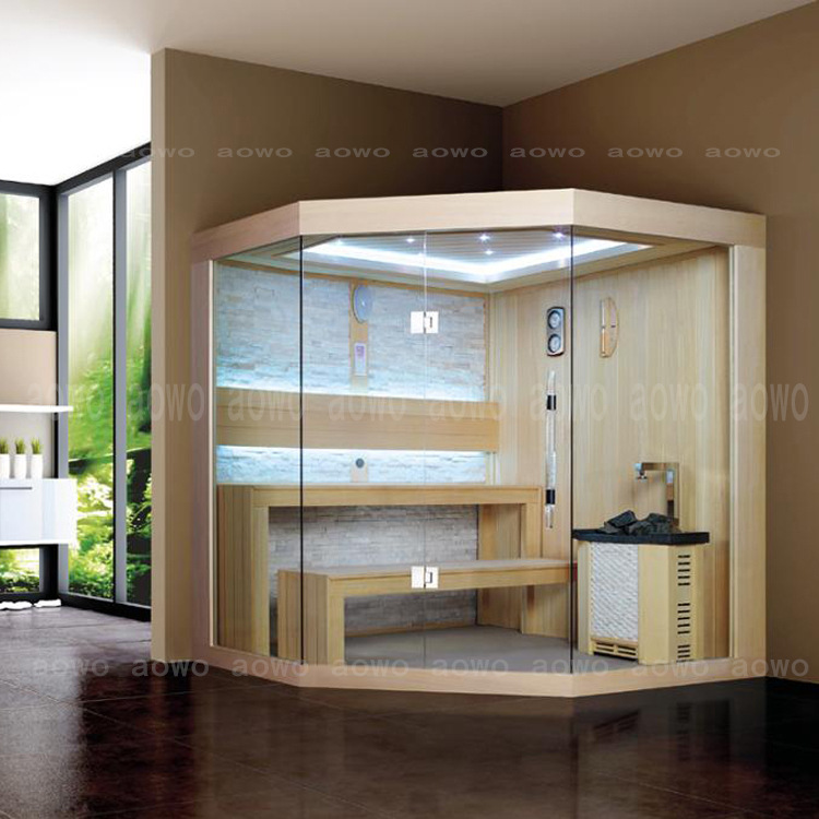 Sala de sauna en forma de diamante de doble capa con asiento de piedra cultural horno de sauna de piedra volcánica riego de agua sala de transpiración de evaporación seca multipersona