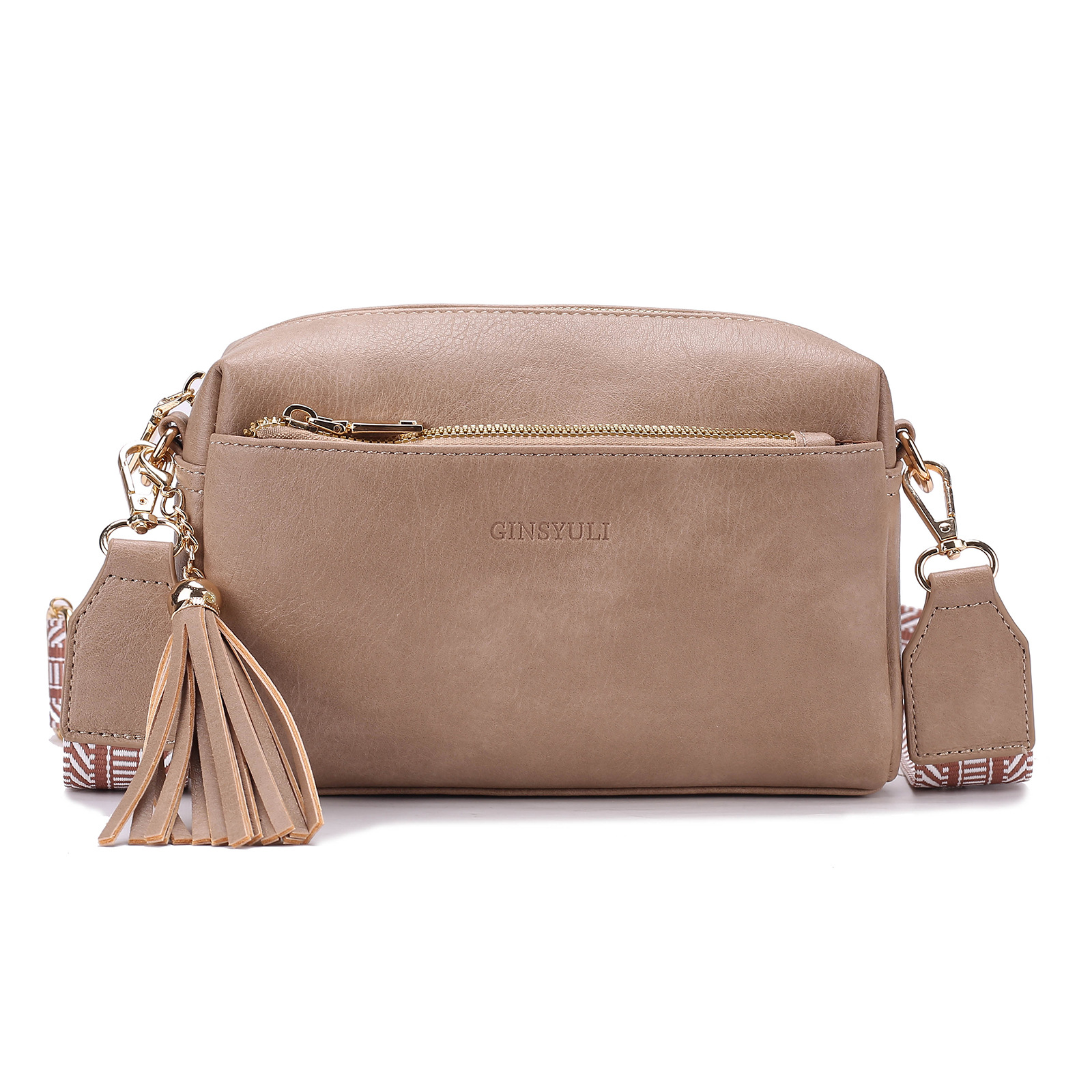 New Women's Crossbody Three Zipper Mobile Phone Leather Handbag Guitar Strap Shoulder Bag_voghion.com