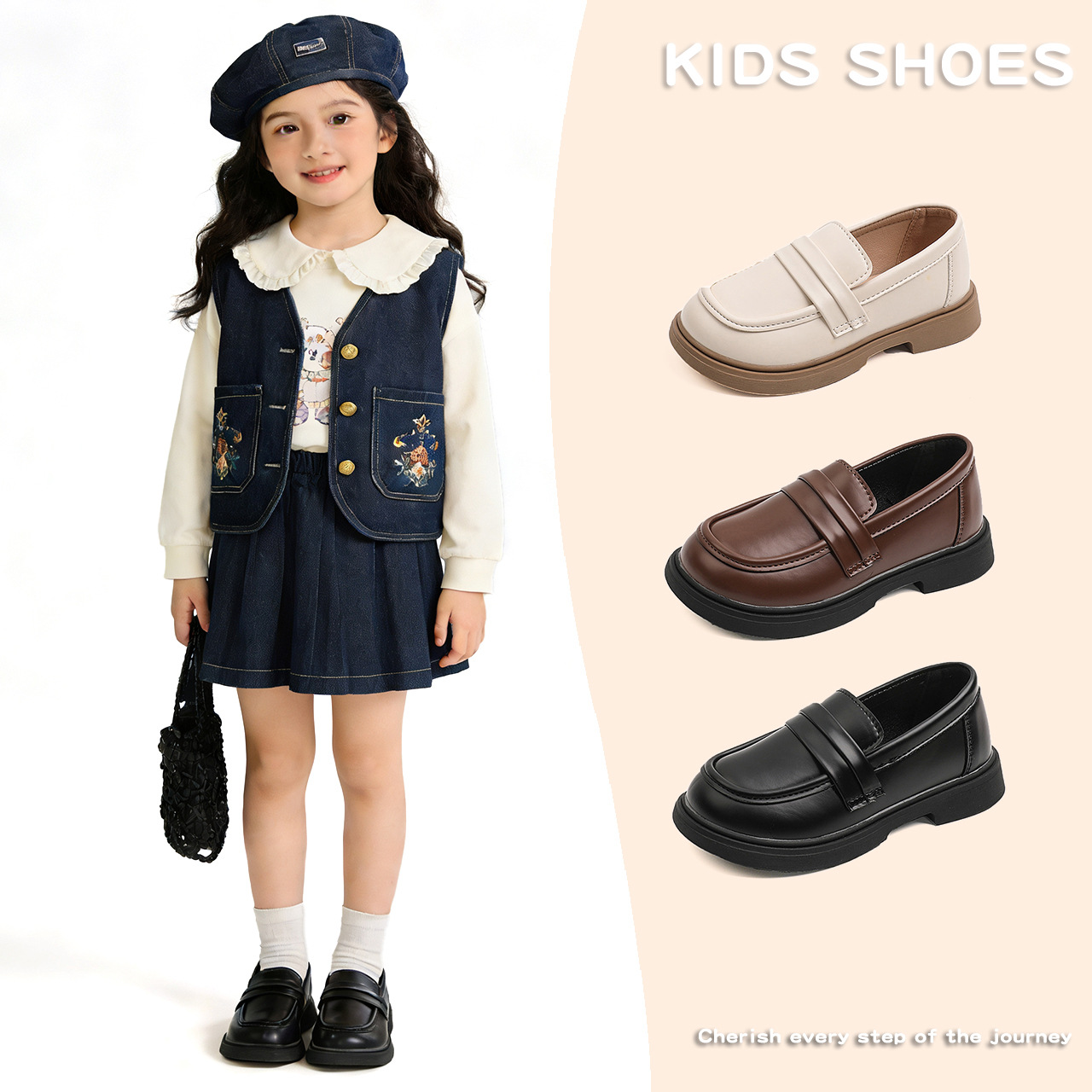 Children's British-Style Loafers 2026 Spring New Model Black Single Shoes for Boys and Girls, Soft-Soled Leather Shoes for Small, Medium, and Large Children