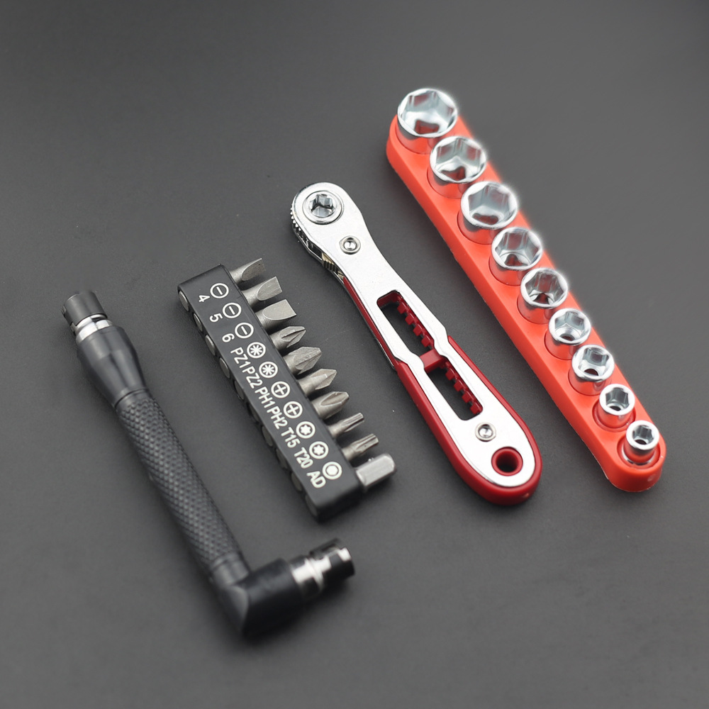 Llave inglesa roja delgada de 36 dientes + barra de destornillador L + Grupo de cabeza de lote ad + Grupo de manga