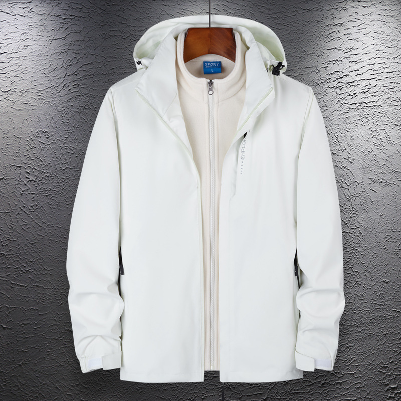 Lote de fábrica chaqueta de pareja al aire libre hombres y mujeres tres en uno traje de Montañismo de dos piezas desmontable traje de viaje de lana