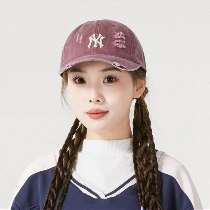 mlb帽子软顶ny鸭舌帽做旧破洞棒球帽男女同款帽子la男女同款|undefined