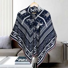 S【骏马图】大牌经典时尚真丝羊毛双面丝毛气质百搭140大方巾披肩