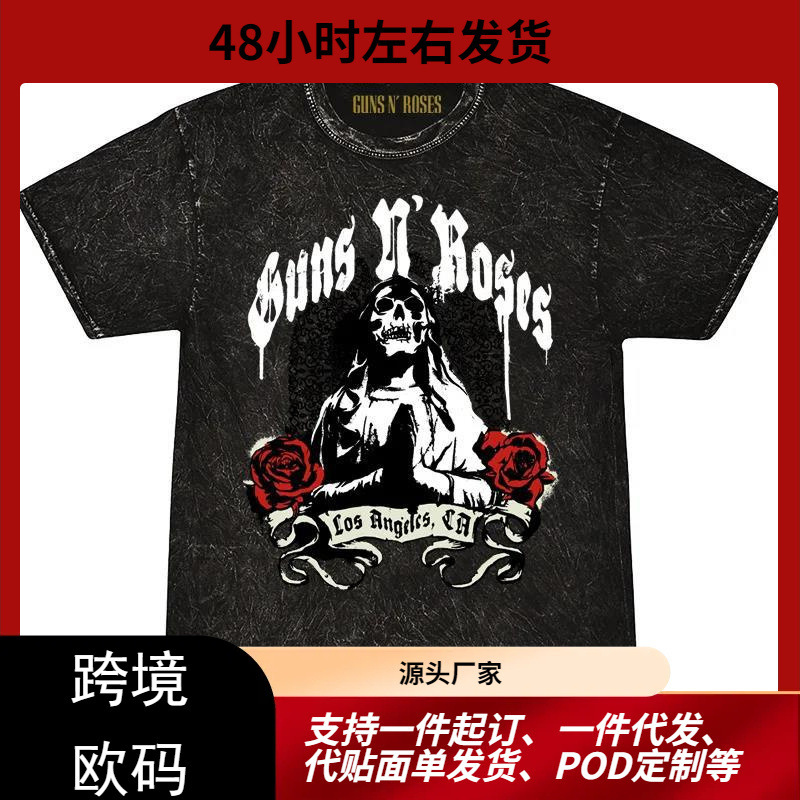 Guns and Roses We Are Back Vintage Street Style Printed Washed T-Shirt Women Fashion Loose Short Sleeve Summer