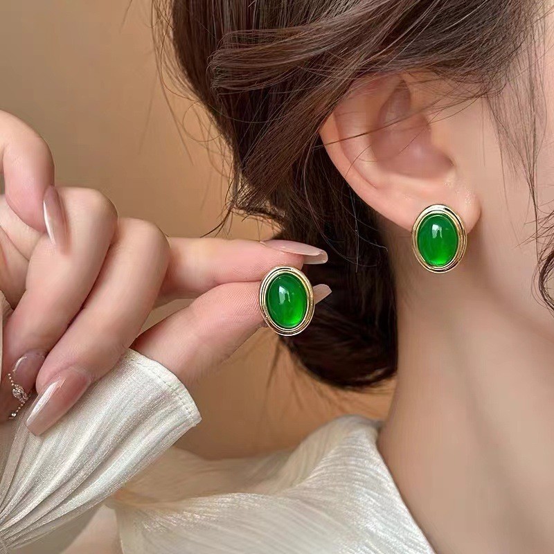 F7755C 그린 타원형 귀걸이