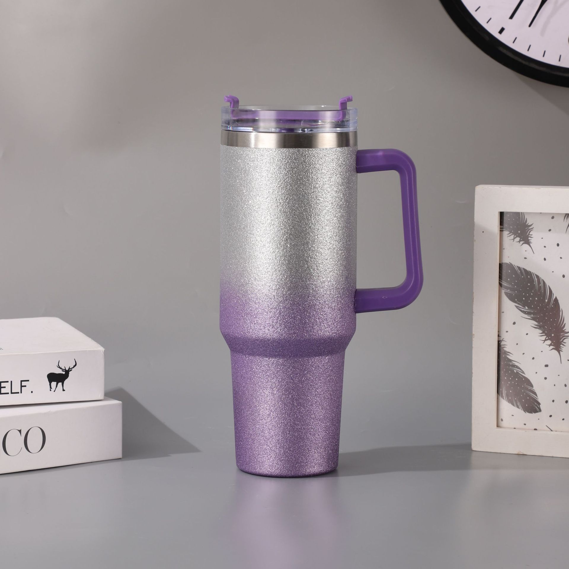 Nuevo acero inoxidable transfronterizo 304 40OZ taza de automóvil gradiente pintura de diamante de alto valor facial taza de hielo al aire libre seguro portátil
