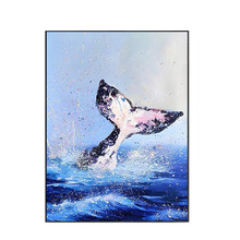 手绘鲸鱼客厅玄关装饰画抽象现代简约儿童卧室挂画高档手工油画