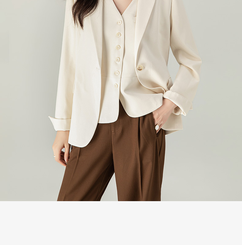 Áo khoác blazer nữ dáng suông tay dài phong cách tối giản — Màu be chi tiết 2