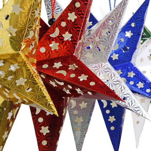 Laser‑cut hollow pentagram hanging star decoration, metallic colors, sizes 30–120 cm