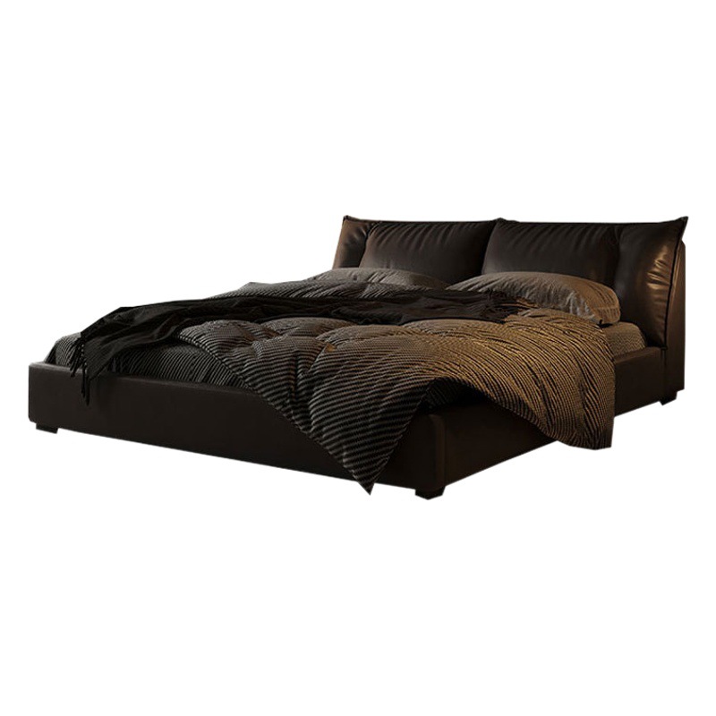 Italiano minimalista cama de cuero genuino primera capa de piel de vaca tatami cama dormitorio principal abajo cama suave 2*2 M Cama grande cama doble