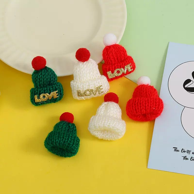 现货圣诞迷你毛线小帽子手工diy圣诞节装饰品配件装饰挂件批发