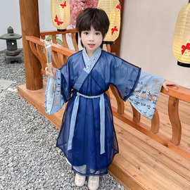 汉服儿童春秋季薄款儿童侠客长袍唐装男孩中式国学古风演出服套装