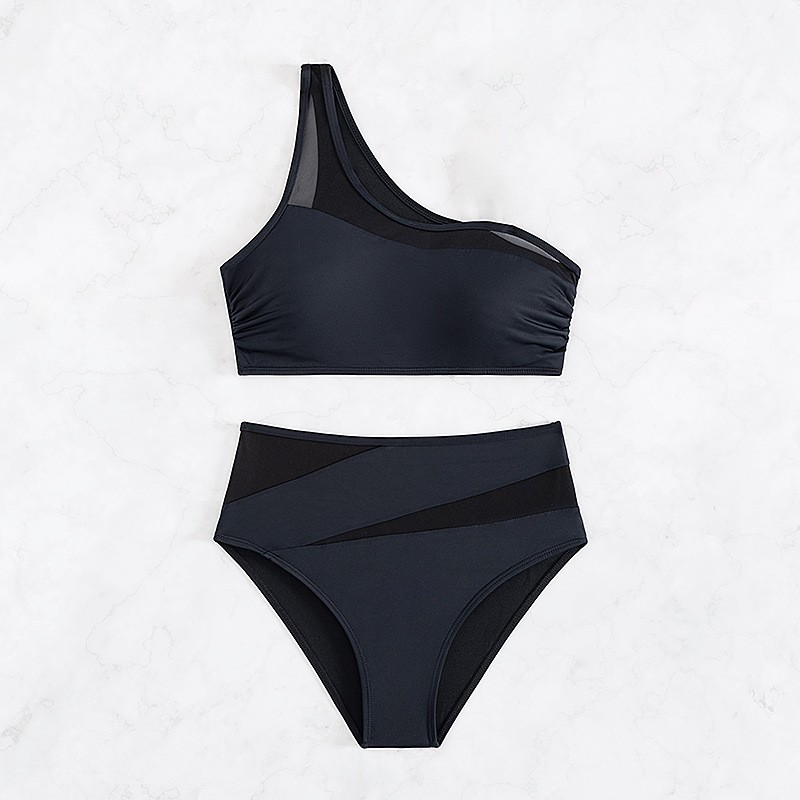 Bikini de Dos Piezas con Un Hombro y Talle Alto de Nailon para Natación image 7
