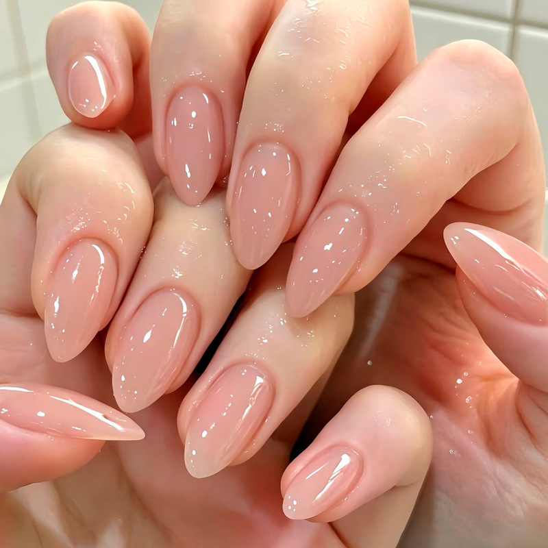 Le Fan Nail Art Simple Solid Color Wearable Nail Tips Short Almond Nails Export Cross-Border False Nails Nail Tips Wholesale