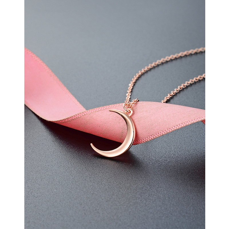 Estilo japonés y coreano Internet celebridad cielo estrellado Rosa oro colgante clavícula cadena S925 plata con incrustaciones de ZIRCON Luna Collar para las mujeres