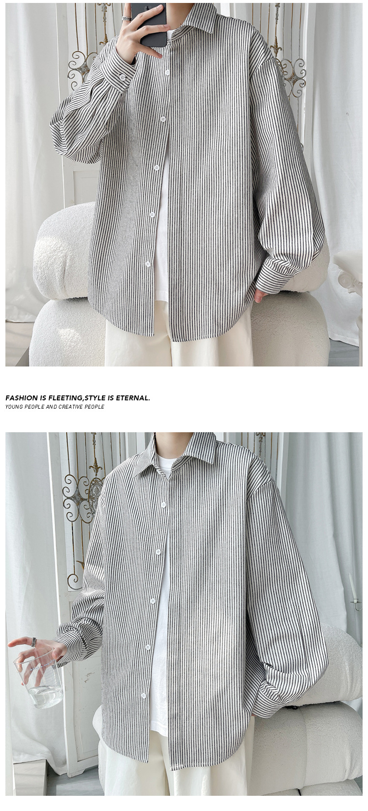 Men's Black And White Striped Sun-protective Long Sleeve Coat_voghion.com