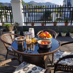 Rattan Chair Three-Piece Set Balcony Table and Chairs Outdoor Lounge Chair Home Use with Backrest Stool Table Tea Table Set for Balcony