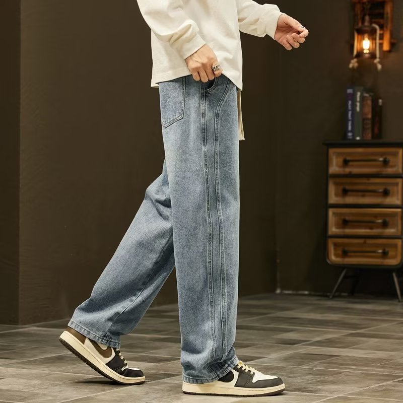 Vintage jeans para hombre otoño e invierno recto suelto marca de marea pierna ancha americana calle alta salvaje casual pantalones largos para niños