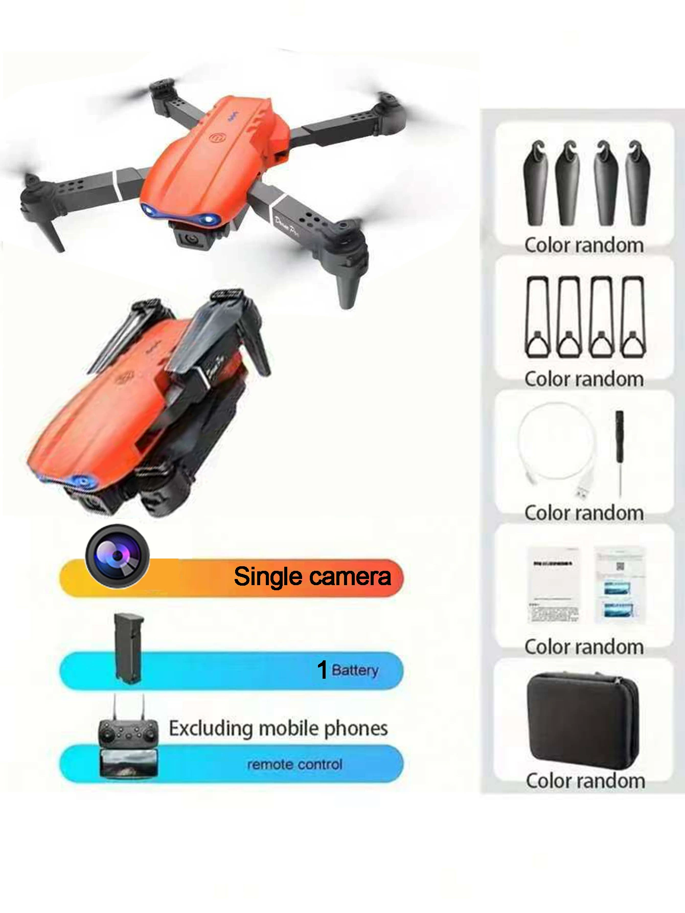 Folding Drone E99 Remote Control, CCTV or No-Camera Options, Single/Dual/Three Batteries