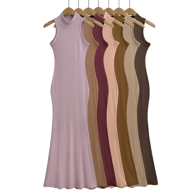 2024 Summer new ins Kardashian long mop hip skirt slim slimming sleeveless turtleneck vest fishtail skirt