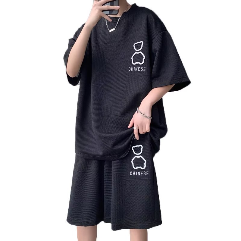 Los pantalones cortos de manga corta de verano se adaptan a los hombres más el tamaño flojo de los hombres de verano casual traje de desgaste de los hombres más el tamaño más la moda