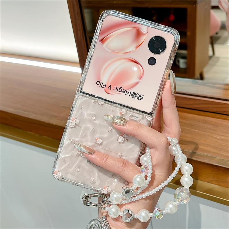 Transparent Folding Phone Case For Honor Magic V Flip With Bracelet_voghion.com