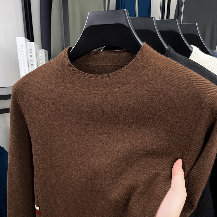 Otoño y invierno chaqueta de hombre de punto de color sólido de manga larga de cuello medio alto suéter casual camiseta base con suéter cálido