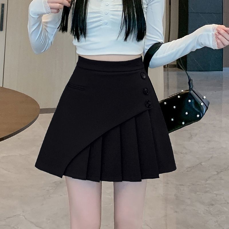 不规则显瘦百褶百褶裙女半身裙学院风高腰显瘦字西装半裙短裙子|undefined
