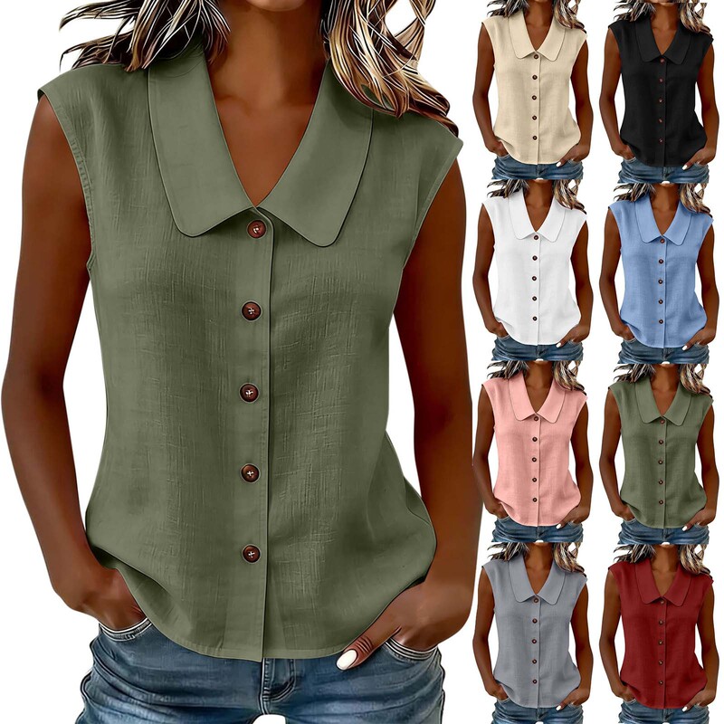 European and American Popular Cross-Border Summer Women's Clothing, Stylish Commuter Polo Collar Button-Up Sleeveless Top European and American Popular Cross-Border Summer Women's Clothing, Stylish Commuter Polo Collar Button-Up Sleeveless Top