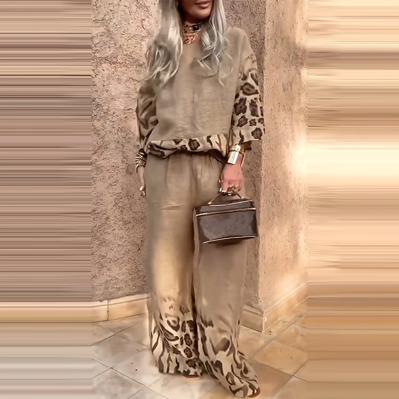 Amazon Cross-Border 2025 Summer European and American Export New Women's Fashion Casual Loose Tops and Pants Suits for Women