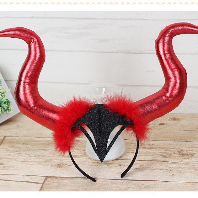 Transfronterizos Halloween demonios corno de toro gran tocado fantasma festival de cabello arnés de decoración tocado maquillaje props de fiesta