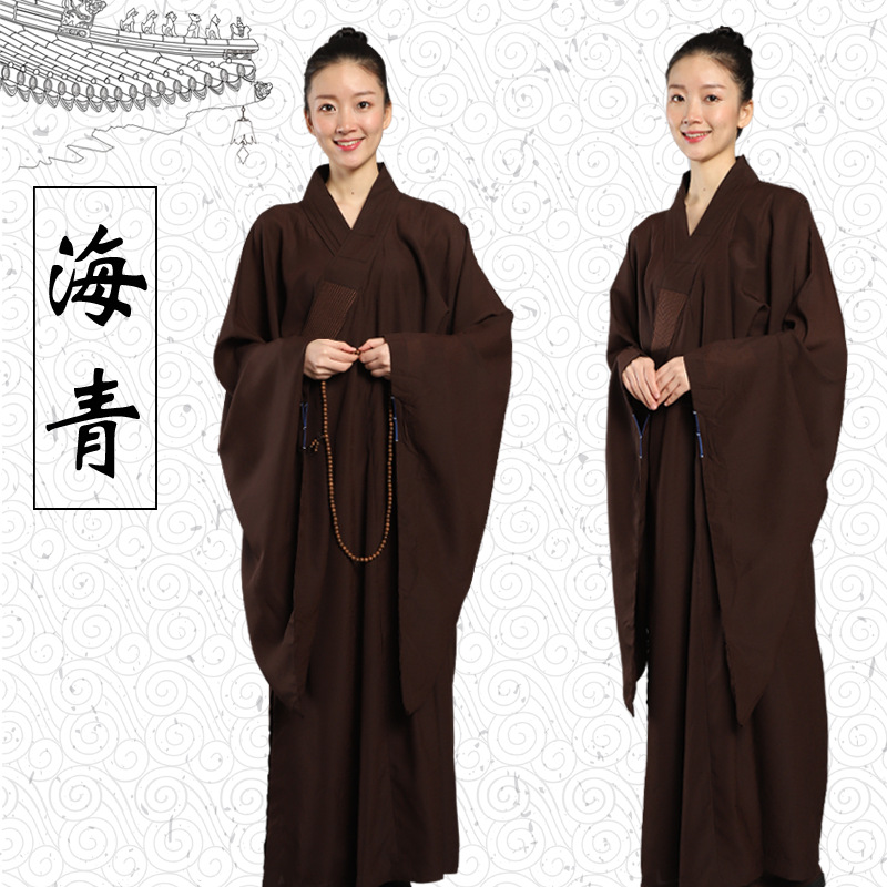 海青居士服女款法会和尚袈裟海清僧服僧衣服长衫青衣男咖啡色包邮-阿里巴巴