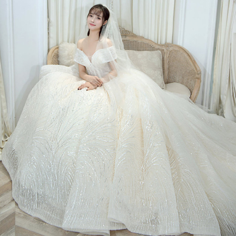 One-Shoulder Wedding Dress 2026 New Style Elegant Bride's Gown with Trailing Train, Starry Sky, Simple Forest Style, Super Fairy-Like and Dreamy D75 One-Shoulder Wedding Dress 2026 New Style Elegant Bride's Gown with Trailing Train, Starry Sky, Simple Forest Style, Super Fairy-Like and Dreamy D75