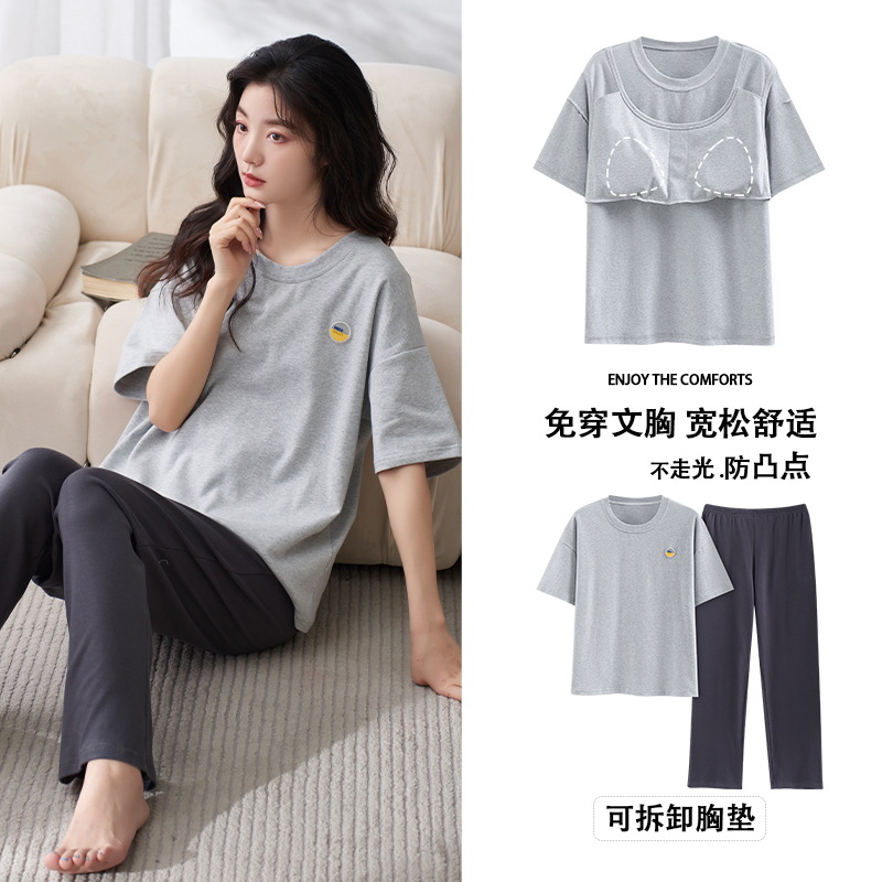 Conjunto de Pijamas de Algodón a Rayas para Mujer Suelto y Transpirable para Verano