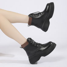 短筒马丁靴女2023年秋冬新款韩版舒适中跟女鞋厚底系带女靴批发潮
