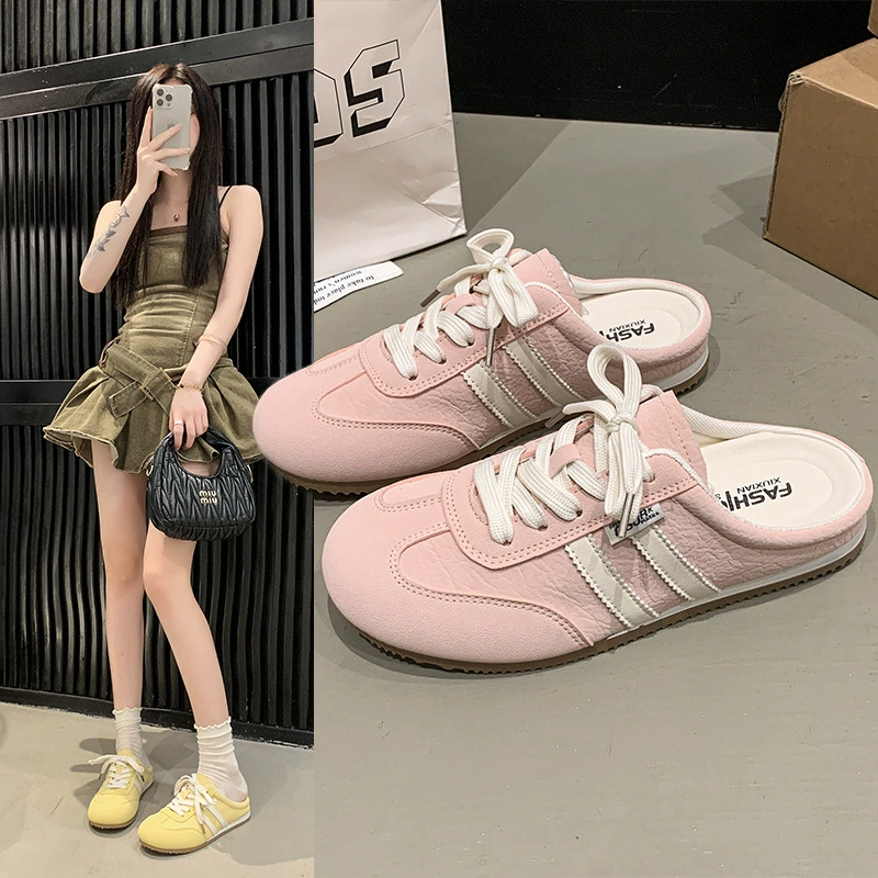 Женские летние полусапожки Баотоу 2025 года, новые, на толстой подошве, белые, для тренировок, ленивые, на одну ногу.