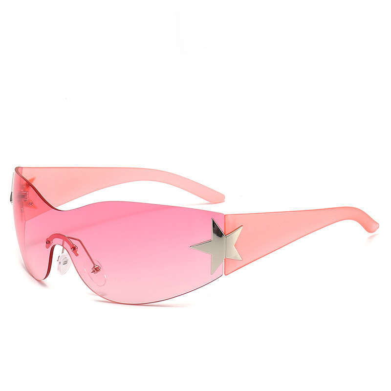 Estrella de cinco puntas sin marco europeo y americano transfronterizo integrado gafas de sol estilo piloto de moda 2023 gafas de sol cóncavas