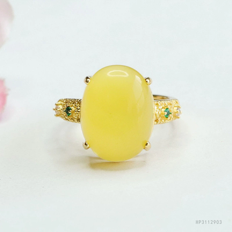 Yiyu натуральный пчелиный воск кольцо желтый медовый янтарный колец для пальцев кольцо Дворцовый ветер завод оптовая продажа HP3112903
