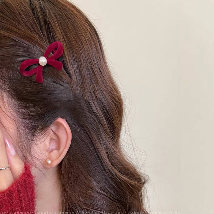 4#Cute pearl velvet bow 5cm (single pack)