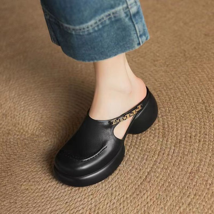 Hermosas zapatillas francesas no cansadas de pies fríos para mujeres 2026 primavera y verano nuevo hueco de alta calidad zapatillas de tacones gruesos cuadradas image 8
