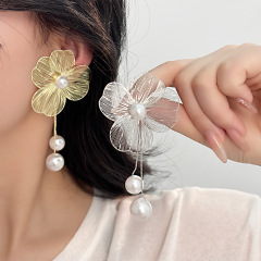 クロスボーダー新しいロマンチックな花びらイヤリングロング多用途タッセルイヤリングファッションパールパーソナライズイヤリング在庫卸売