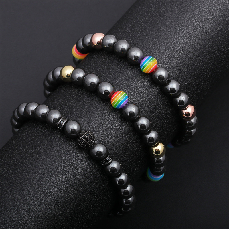 Pulsera de los hombres de la bola del Diamante Negro de la bola del diamante europeo y americano simple Arco Iris transfronterizo