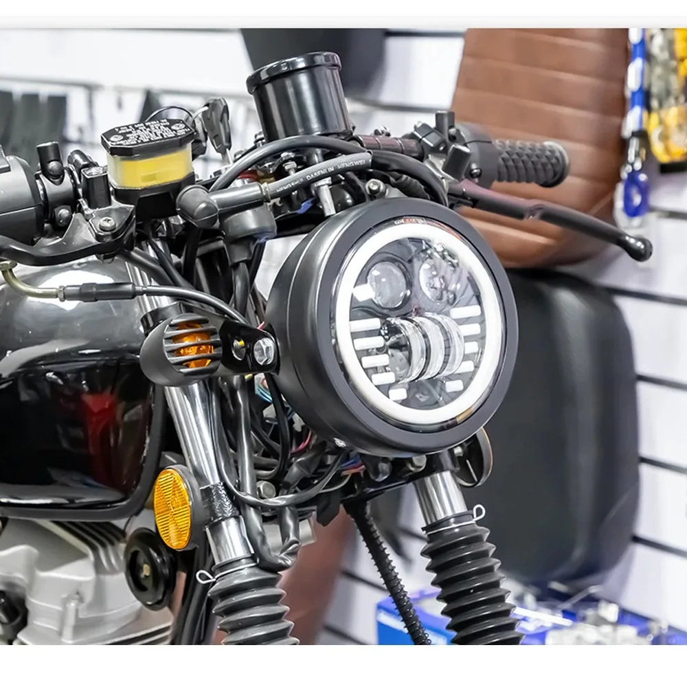 Motorcycle modification dual-headlight for foreign trade, off-road riding, 12V universal retro LED headlight with bracket