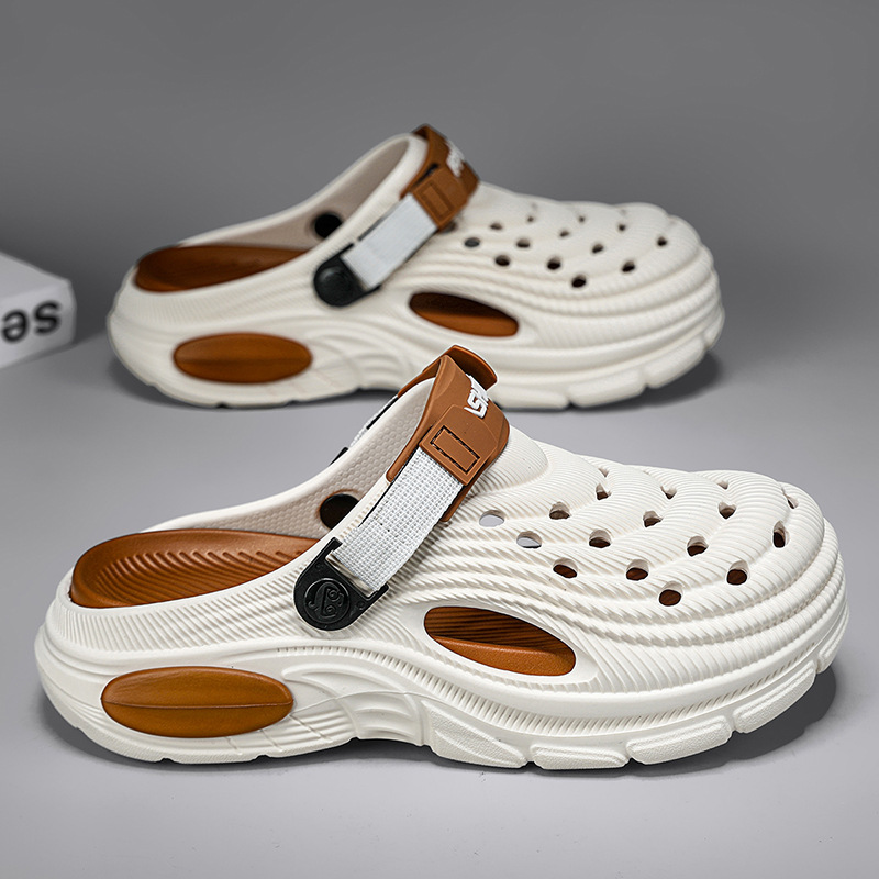 2026 nuevos zapatos de agujero para hombres y mujeres aumentan la altura de pisar la sensación de la mierda Eva dos sandalias de playa zapatillas de hombre