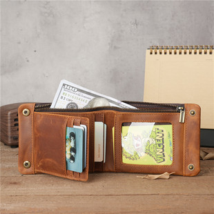 1147 Handmade Crazy Horse Leather Vintage Horizontal Zipper Men's Wallet Cowhide Simple Old Leather Women's Fashionable Wallet